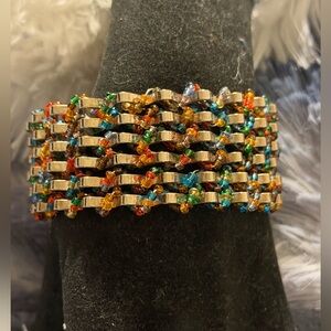 Colorful Beaded Silver Tone Bracelet